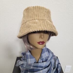 Tan Bucket Hat Womens One Size Soft Wide Corduroy Soft Cozy Winter Fall Casual
